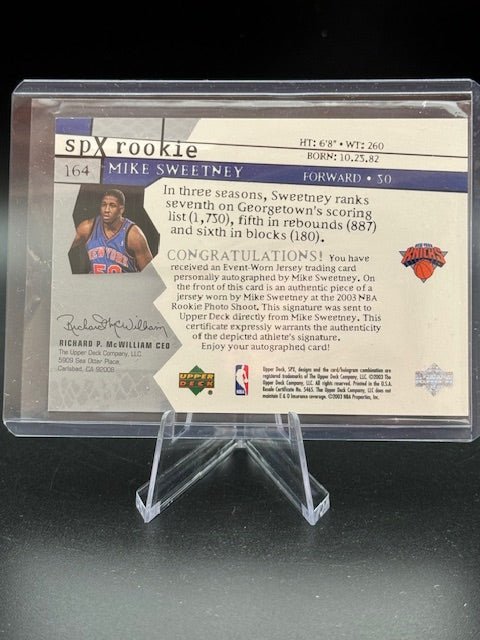 2003 - 04 SPX Upper Deck Rookie Autograph Relic Mike Sweetney #164 Numbered 0750/1999 - Curators Corner LLC