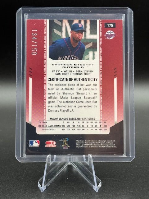 2004 Donruss Game Used Material Shannon Stewart #175 Silver Mirror Numbered 134/150 - Curators Corner LLC