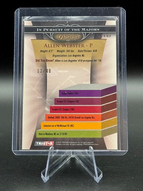 2010 TriStar Pursuit Allen Webster Autograph Card #132 Numbered 13/80 - Curators Corner LLC