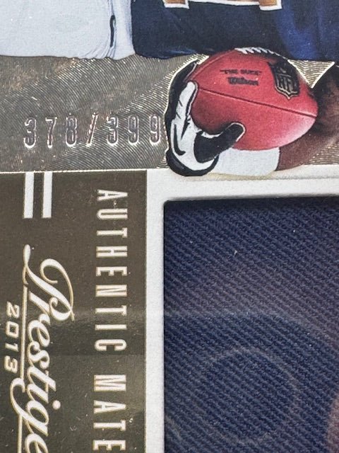 2013 Panini Prestige Prestigious Picks - Gold Materials Tevon Austin Player Worn Swatch #2 Numbered 378/399 - Curators Corner LLC