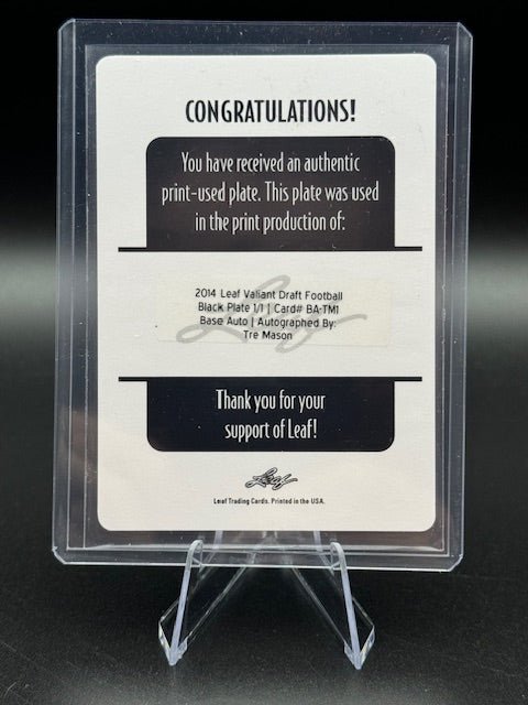 2014 Leaf Printing Plate 1 of 1 Tre Mason Signed - Curators Corner LLC