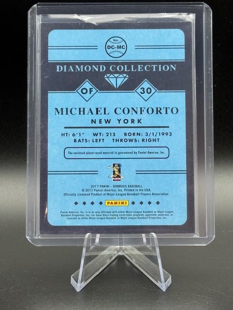 2017 Panini Donruss Diamond Collection Michael Conforto Player Worn Swatch Card #DC - MC - Curators Corner LLC