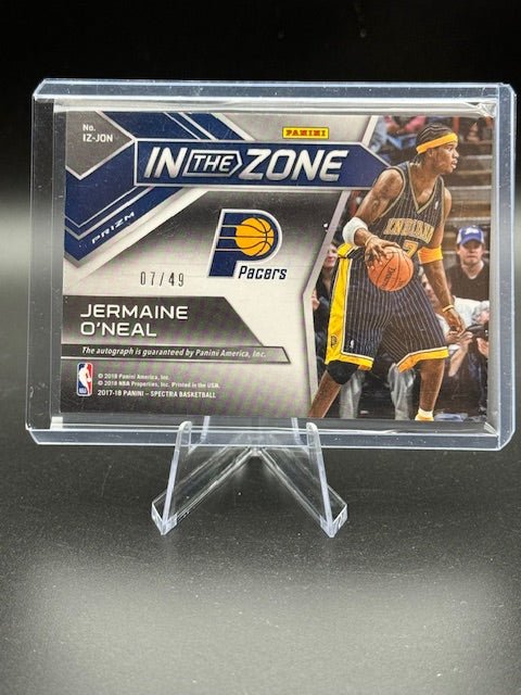 2017 Panini Prizm In the Zone Jermaine O'Neal Autograph Card Blue Disco Numbered 07/49 - Curators Corner LLC