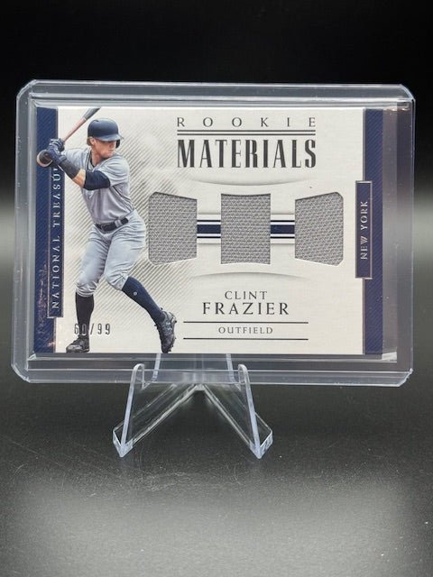 2018 Panini Material Treasures Clint Frazier Rookie Game Worn 3 Swatch Card #RM - CF Numbered 60/99 - Curators Corner LLC
