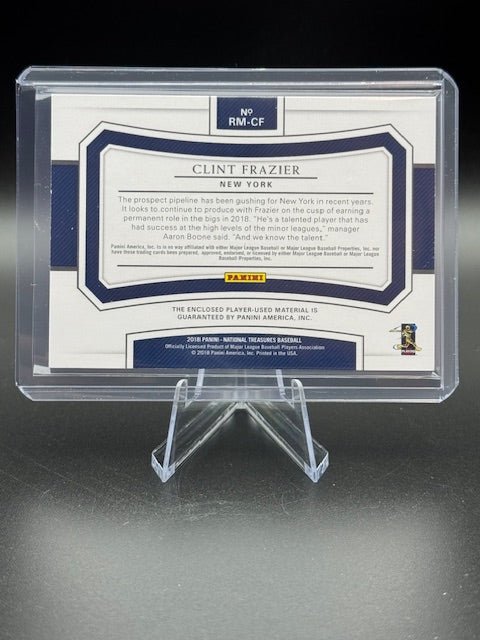 2018 Panini Material Treasures Clint Frazier Rookie Game Worn 3 Swatch Card #RM - CF Numbered 60/99 - Curators Corner LLC