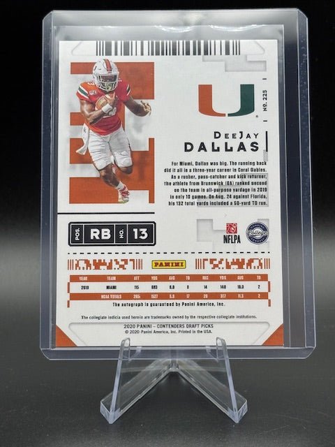 2020 Panini Contenders Draft Picks DeeJay Dallas Autograph Rookie Card #225 - Curators Corner LLC