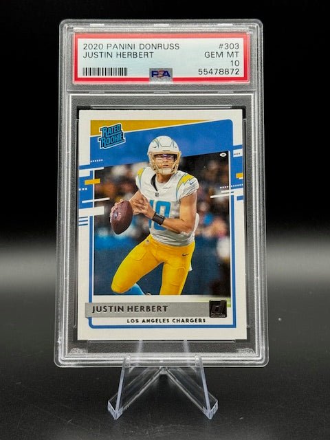 2020 Panini Donruss Justin Herbert Rookie Card #303 PSA 10 - Curators Corner LLC