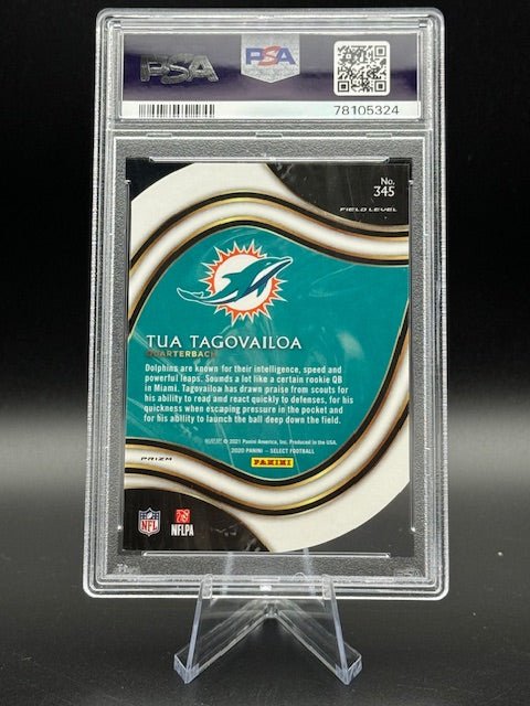 2020 Panini Select Tua Tugovailoa Die Cut Purple Prizm Rookie Card #345 PSA 9 - Curators Corner LLC