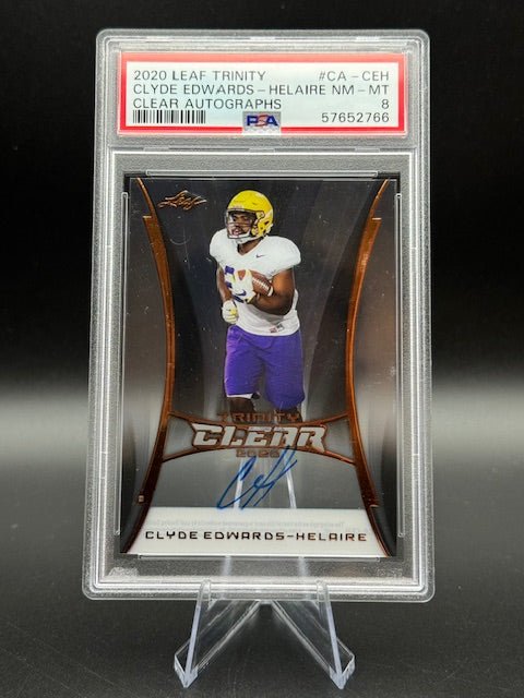 2020 Trinity Clear Autographs Clyde Edwards - Helaire Rookie Card #CA - CEH PSA 8 - Curators Corner LLC