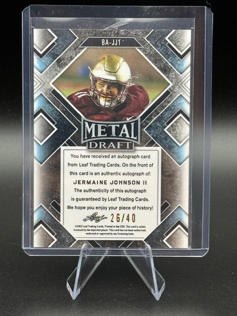 2022 Leaf Metal Draft Jermaine Johnson II Prismatic Silver Signature Rookie Card #BA - JJ1 26/40 - Curators Corner LLC
