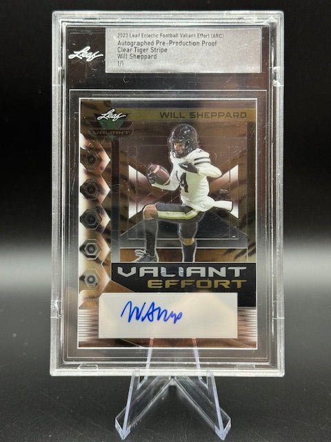 2023 Leaf Valiant Effort Will Sheppard Autograph Clear Pre - Production Proof Tiger Stripe 1/1 - Curators Corner LLC