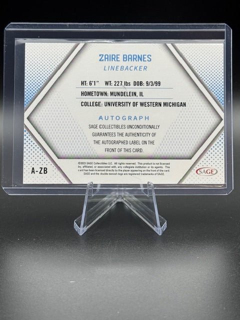 2023 Sage Collectables Autograph Zaire Barnes #A - ZB - Curators Corner LLC