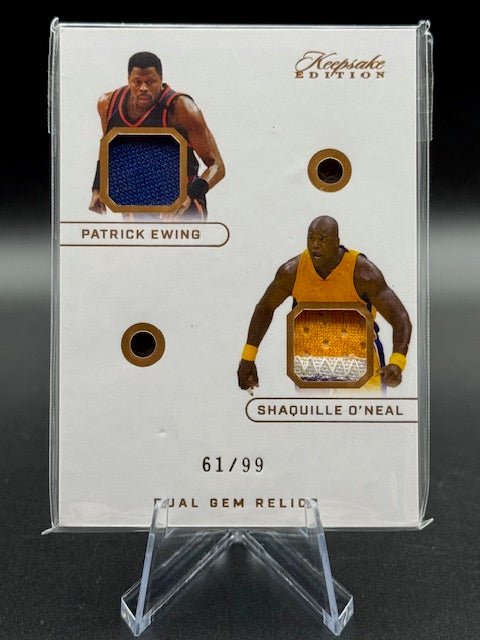 2024 Keepsake Edition Patrick Ewing Shaquille O'Neal Dual Gem Relic Card Numbered 61/99 - Curators Corner LLC