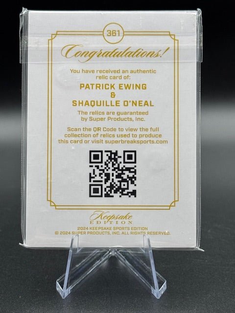 2024 Keepsake Edition Patrick Ewing Shaquille O'Neal Dual Gem Relic Card Numbered 61/99 - Curators Corner LLC