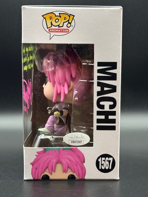 Abby Trott Signed "Hunter X Hunter" #1567 Machi Funko Pop! Vinyl Animation Figure With Quote & Character Name Inscriptions (JSA) - Curators Corner LLC
