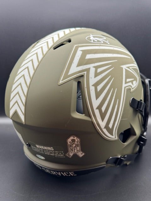 Andre Rison Signed and Inscribed Salute To Service Falcons Replica Speed Helmet - Curators Corner LLC