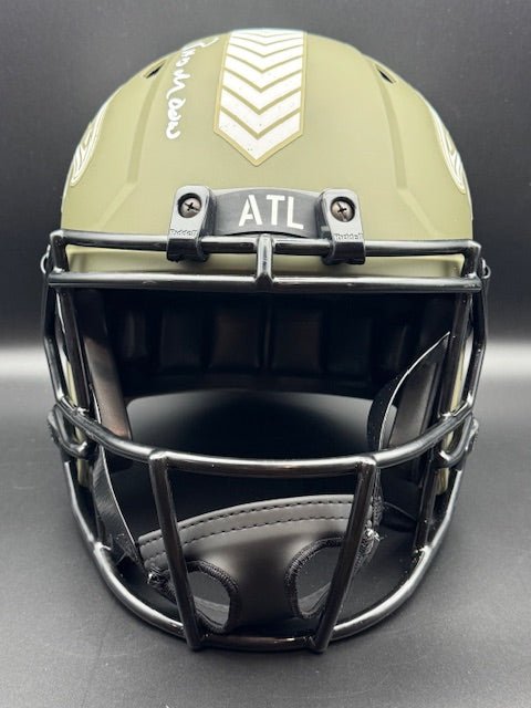 Andre Rison Signed and Inscribed Salute To Service Falcons Replica Speed Helmet - Curators Corner LLC