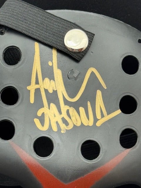 Ari Lehman Signed and Inscribed Jason Mask Black with Gold Signature - Curators Corner LLC