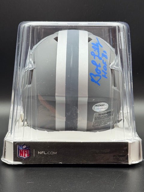 Bob Lilly Signed and Inscribed Cowboys Slate Riddell Speed Mini Helmet - Curators Corner LLC
