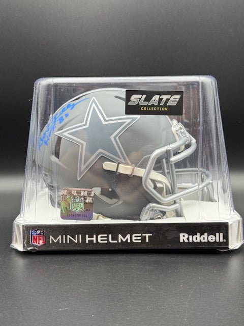 Bob Lilly Signed and Inscribed Cowboys Slate Riddell Speed Mini Helmet - Curators Corner LLC