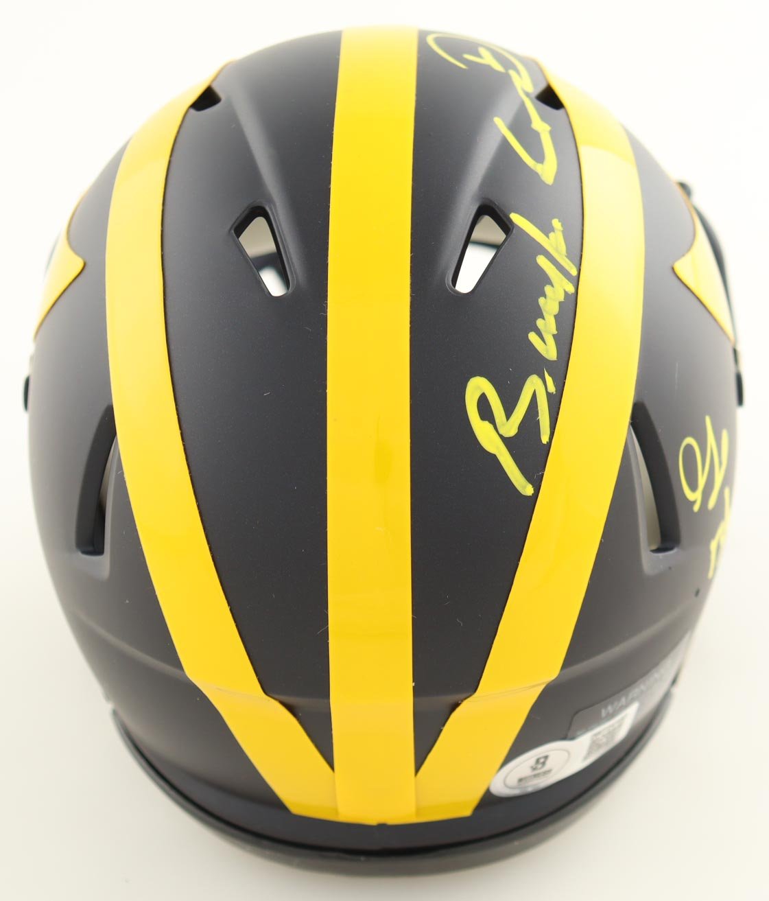 Braylon Edwards Signed Michigan Wolverines Speed Mini Helmet Inscribed "Go Blue!" (Beckett) - Curators Corner LLC