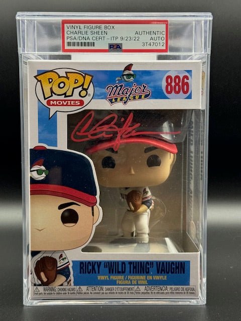Charlie Sheen Signed Ricky "Wild Thing" Vaughn Funko Pop #886 - Curators Corner LLC