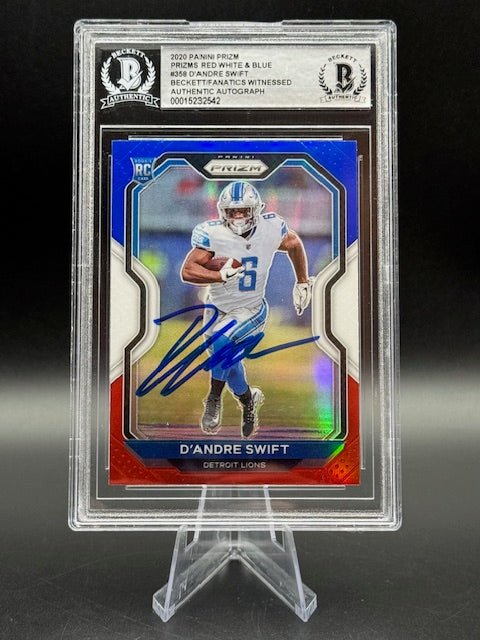 D'Andre Swift Signed 2020 Panini Prizm Prizms Red White & Blue #358 RC (BGS) - Curators Corner LLC