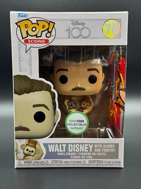 Disney 100 Walt Disney With Dumbo And Timothy Ram Fam Collectable Custom Drawn on Funko Pop #76 - Curators Corner LLC