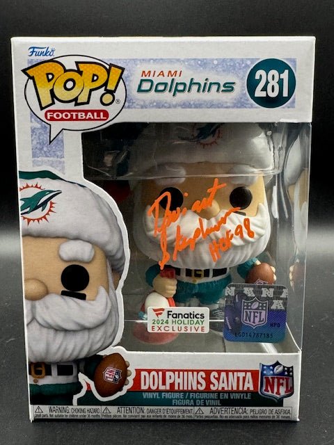 Dwight Stephenson Signed Dolphins SANTA Funko Pop #281 w/HOF'98 (SCHWARTZ COA) - Curators Corner LLC