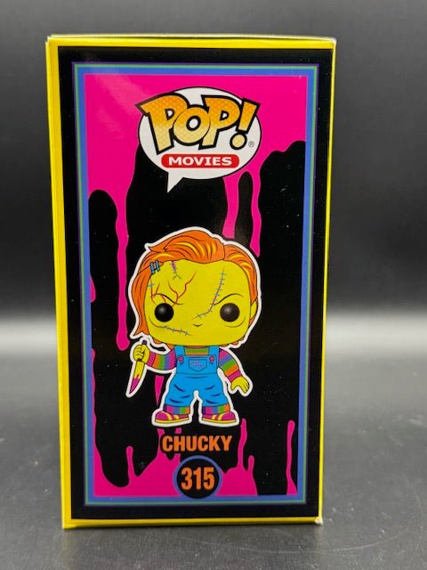 Funko Pop! Alex Vincent SIGNED Chucky Black Light #315 EEE Exclusive (W Case) - Curators Corner LLC