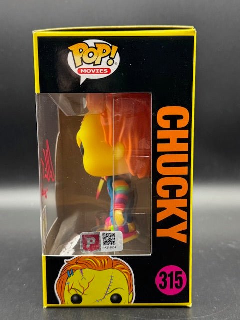 Funko Pop! Alex Vincent SIGNED Chucky Black Light #315 EEE Exclusive (W Case) - Curators Corner LLC