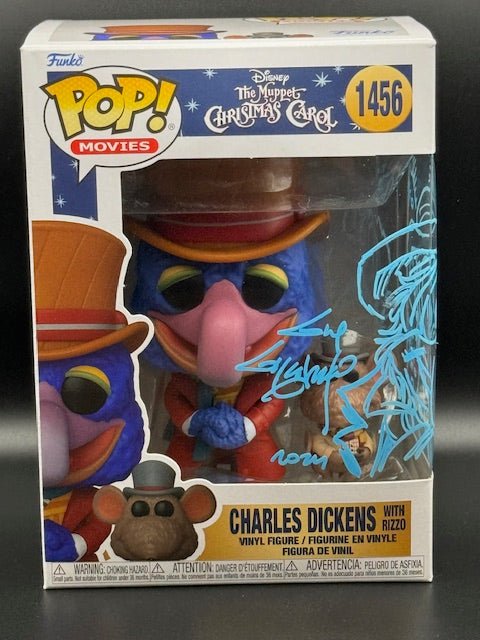 Guy Gilchrist Signed Charles Dickens with Rizzo Muppets Christmas Carol Funko Pop #1456 - Curators Corner LLC