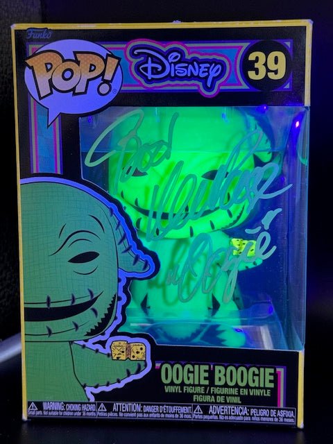 Ken Page Signed and Inscribed Disney Oogie Boogie Funko Pop #39 *Black Light Edition* - Curators Corner LLC