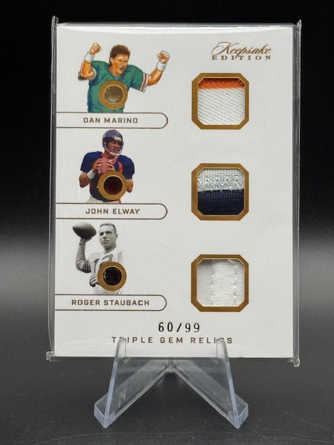 Marino/Elway/Staubach 2024 Keepsake Multi Sport Triple Gem/Relic 60/99 - Curators Corner LLC
