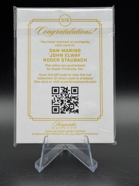 Marino/Elway/Staubach 2024 Keepsake Multi Sport Triple Gem/Relic 60/99 - Curators Corner LLC