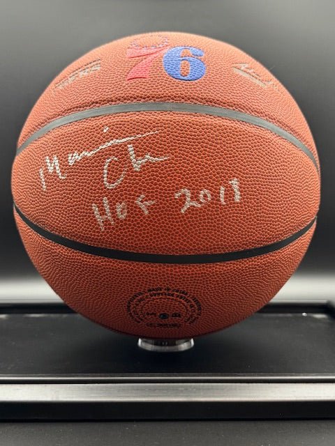 Maurice Cheeks Signed and Inscribed 76ers Logo Basketball - Curators Corner LLC