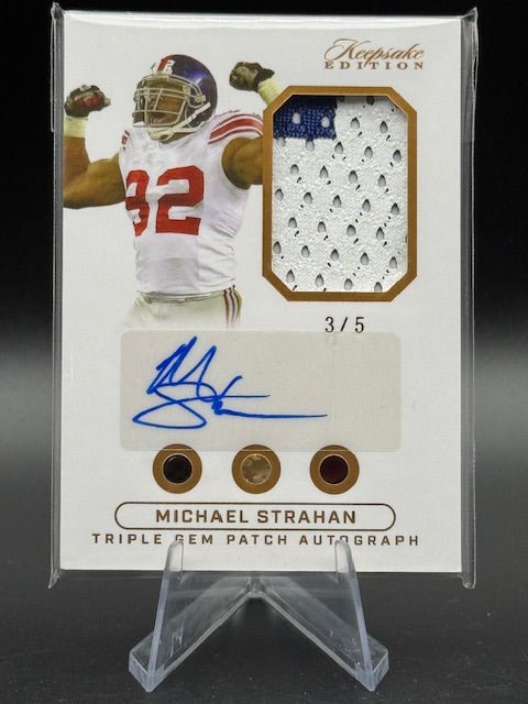 Michael Strahan 2024 Keepsake Triple Gem/Patch/Autograph 3/5 - Curators Corner LLC