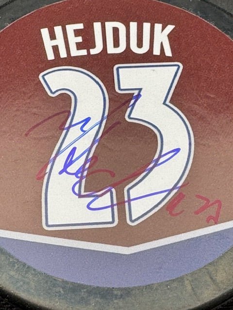 Milan Hejduk Signed Avalance Hockey Puck #23 - Curators Corner LLC