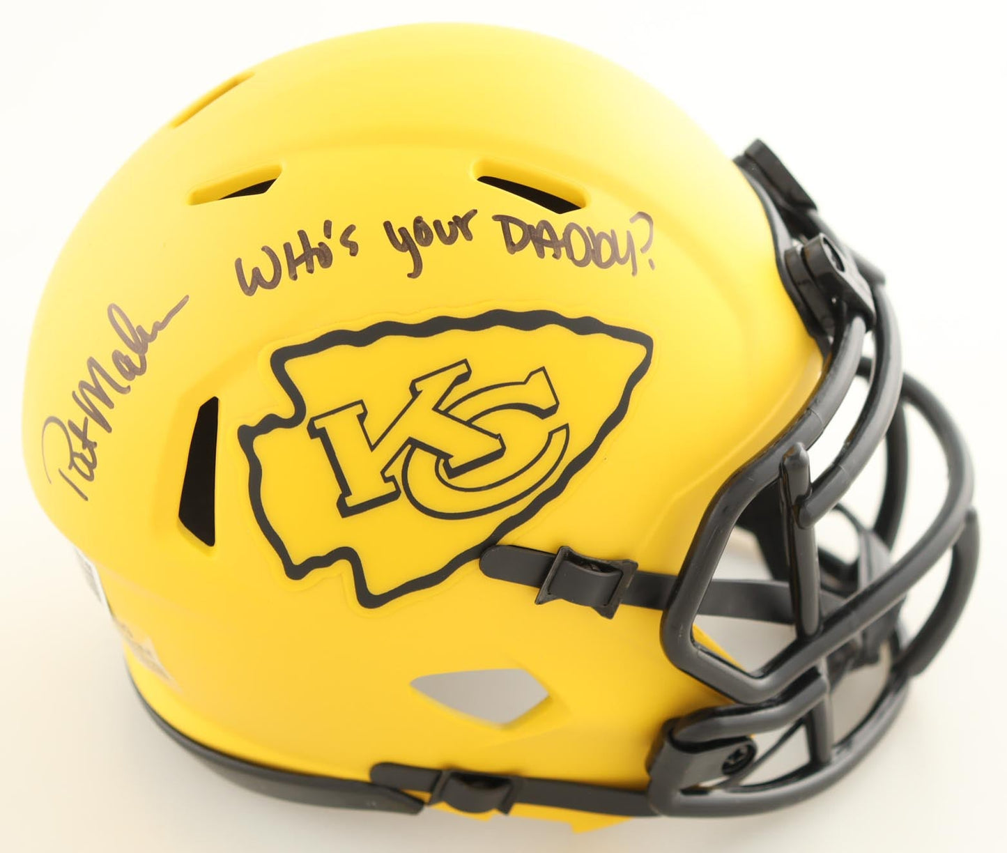 Patrick Mahomes Sr. Signed Chiefs Rave Alternate Speed Mini Helmet Inscribed "Who's Your Daddy?" (Beckett) - Curators Corner LLC