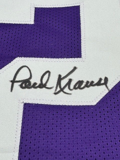 Paul Krause Signed and Inscribed Vikings Colors Custom Jersey - Curators Corner LLC