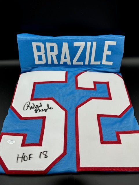Robert Brazile Signed and Inscribed Houston Oiler Color Custom Jersey - Curators Corner LLC