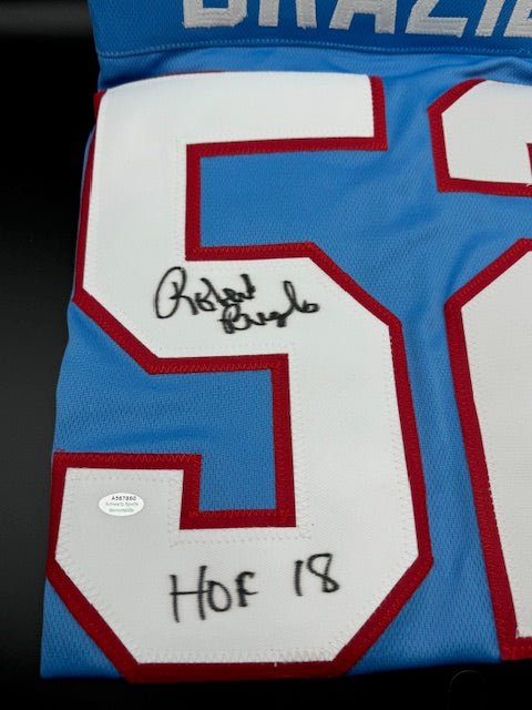 Robert Brazile Signed and Inscribed Houston Oiler Color Custom Jersey - Curators Corner LLC