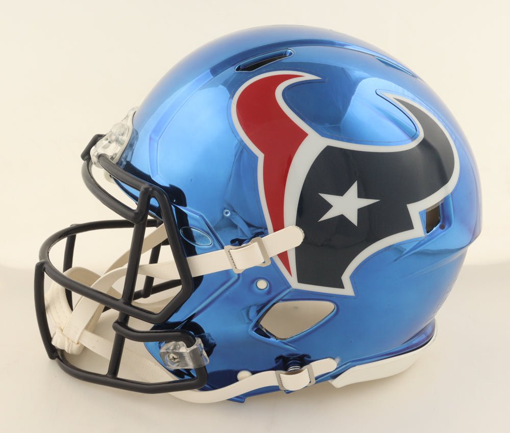Stefon Diggs Signed Texans Full - Size Authentic On - Field Chrome Speed Helmet (Beckett) - Curators Corner LLC