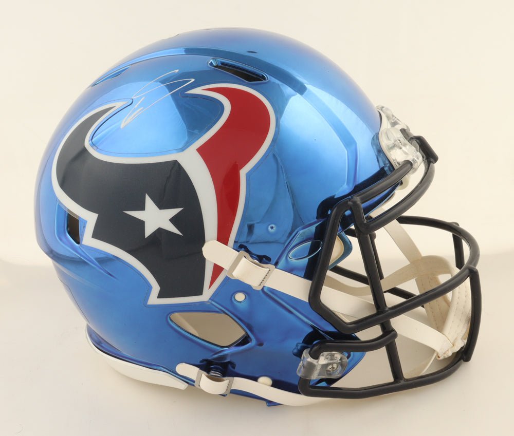 Stefon Diggs Signed Texans Full - Size Authentic On - Field Chrome Speed Helmet (Beckett) - Curators Corner LLC