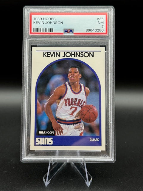 NBA HOOPS KEVIN JOHNSON GUARD BLUE AND WHITE PHEONIX SUNS NUMBER 7 GRADED CARD PSA NM 7