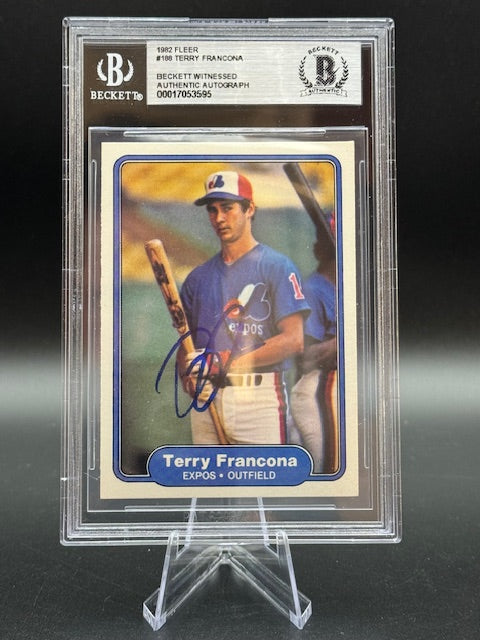 1982 Fleer Terry Francona Signed Rookie Card BGS Witnessed and Encapsulated