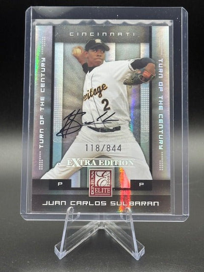 2008 Donruss Elite Extra Edition Turn of the Century Juan Carlos Sulbaran Autograph Rookie Card #60 Numbered 118/844 - Curators Corner LLC