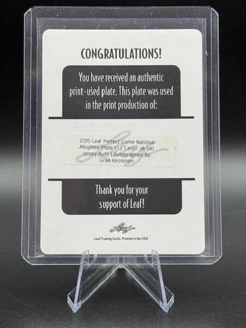 2015 Leaf Perfect Game National Team Grae Kessinger Signed Print Used Plate 1/1 - Curators Corner LLC