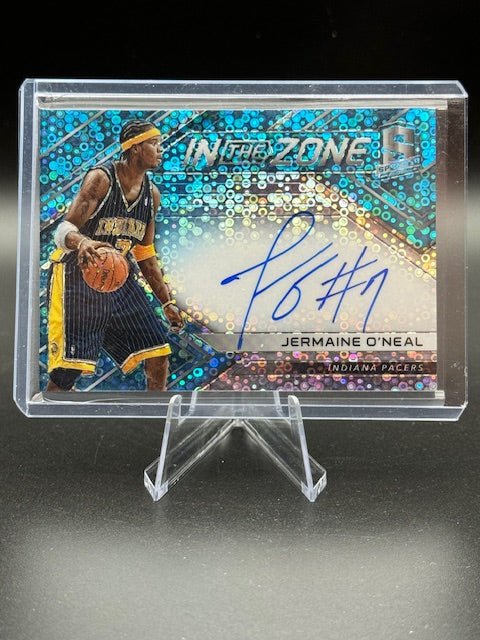 2017 Panini Prizm In the Zone Jermaine O'Neal Autograph Card Blue Disco Numbered 07/49 - Curators Corner LLC
