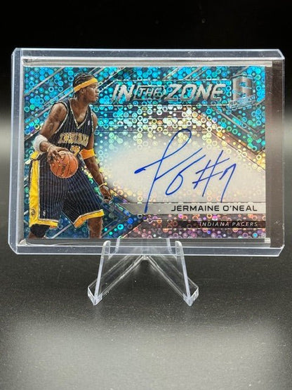 2017 Panini Prizm In the Zone Jermaine O'Neal Autograph Card Blue Disco Numbered 07/49 - Curators Corner LLC